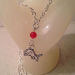 Genuine Ruby gemstone necklace with Leo the Lion charm (July birthstone)